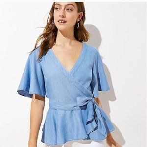 LOFT Chambray Wrap Top NEW Medium